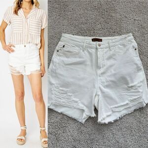 Judy Blue High Waist Rigid Magic Destroy White Distressed Denim Shorts Women1XL‎